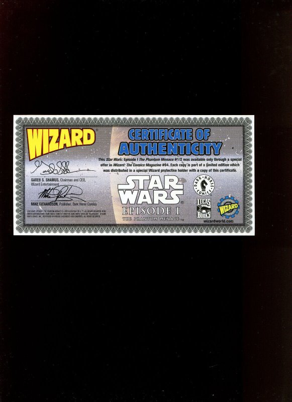 STAR WARS: EPISODE 1  PHANTOM ...#1/2 - WIZARD MAIL-AWAY WITH COA (9.0) 1999