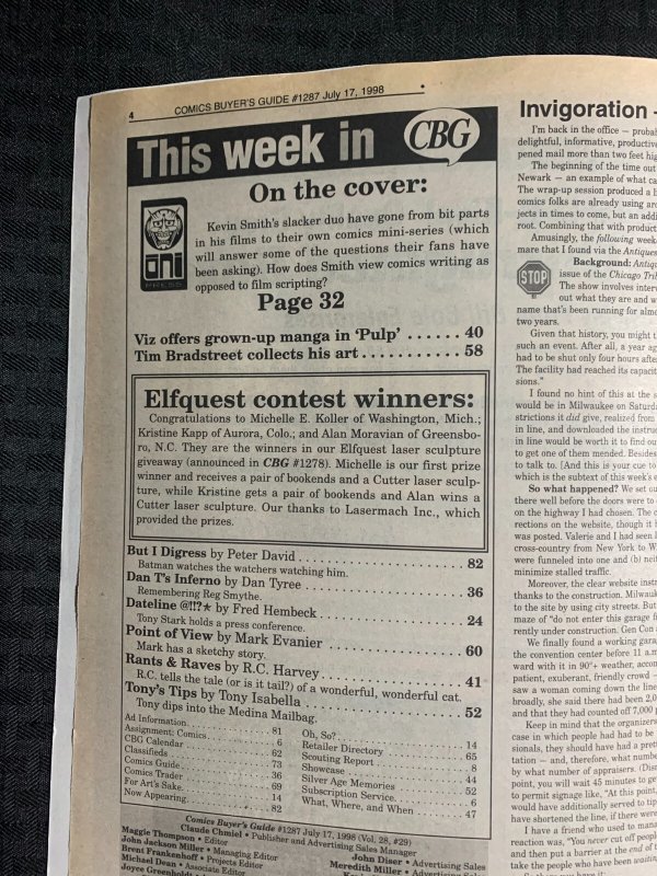 1998 COMICS BUYERS GUIDE Magazine #1287 FN+ 6.5 Jay & Silent Bob Cover