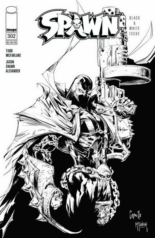 SPAWN (1992 IMAGE) #302 VARIANT CVR C B&W CAPULLO & MCFARLANE PRESALE-10/30