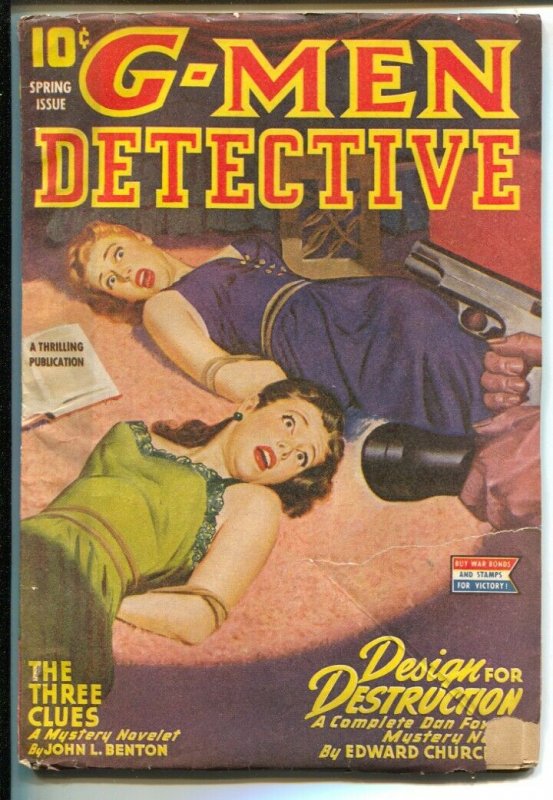 G-Men Detective Spring 1945-hero Pulp-Dan Fowler-F.B.I.-Bound women cover-VG-