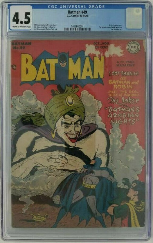 Batman #49 ~ 1948 DC ~  CGC 4.5 (VG+); 1st App. of Vicki Vale & Mad-Hatter