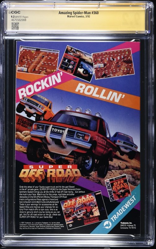 Amazing Spider-Man (1992) # 360 (CGC 9.2 SS) Signed Mark Bagley