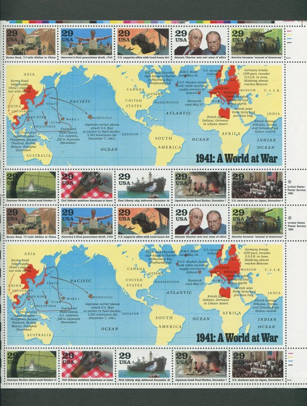 World War II US Postage Stamp Commemorative Sheet (SET 1990 - 1993