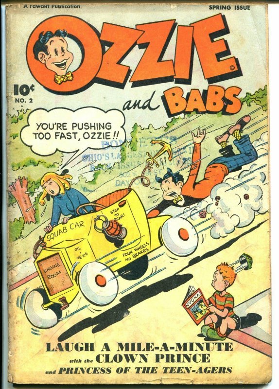 Ozzie and Babs #2 1948-Fawcett-hot rod-Nyoka Comics-teen humor-G