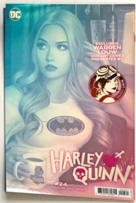 HARLEY QUINN #24 WARREN LOUW “FOIL’’ VIRGIN VARIANT SIGNED W/COA DC.