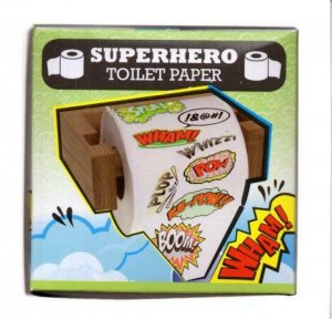 SUPERHERO TOILET PAPER roll, NM in box, Wham Pow Boom Plop, 1 Roll, HTF