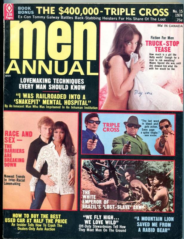Men Magazine Annual 1974-INTER RACE ROMANCE-BEAR ATTACK-ASYLUMS