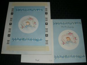 CONGRATULATIONS New Baby Boy Blue Flower Border 7.25x9 Greeting Card Art #1854