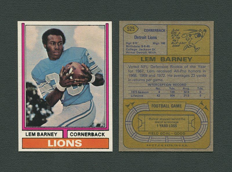 1974 Topps Football / Lem Barney #525  /  NM-MT