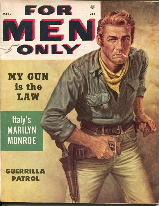 For Men Only 3/1955-Atlas-gunfight cover-Sophia Loren-pulp thrills-Marciano-VG