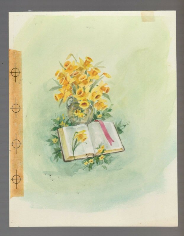 HAPPY EASTER Bible with Yellow Daffodils 6.5x8 Greeting Card Art #E2439