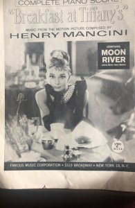 Moon River sheet music 1961 (5p)breakfast at Tiffany’s with Audrey Hepburn