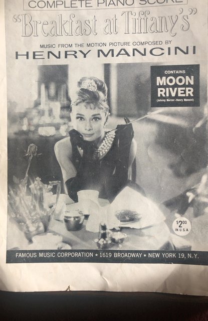 Moon River sheet music 1961 (5p)breakfast at Tiffany’s with Audrey Hepburn