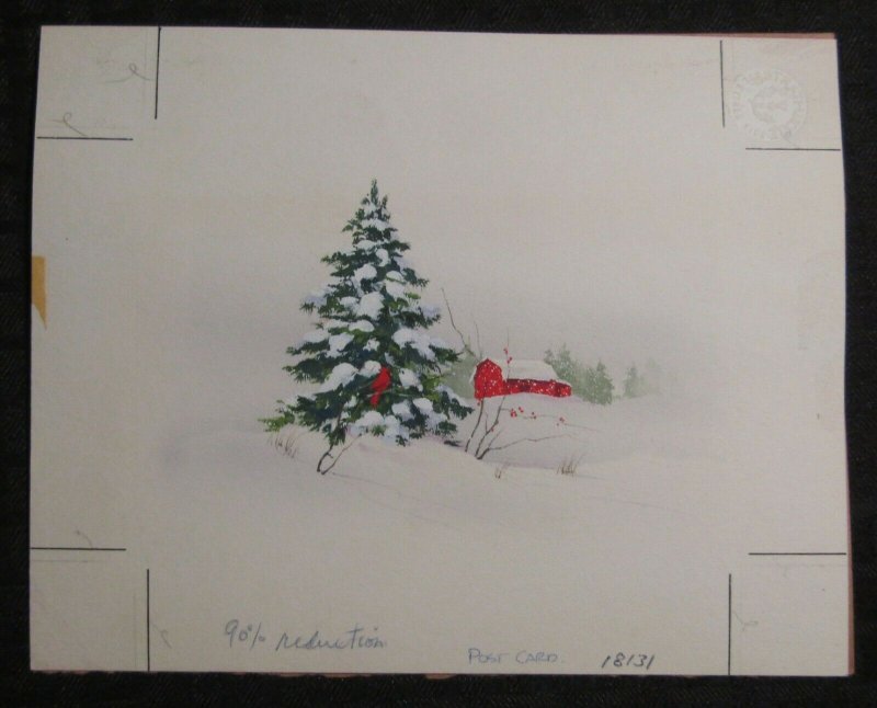 CHRISTMAS Red Barn w/ Tree & Cardinal 8.5x7 Greeting Card Art #18131 w/ 20 Cards