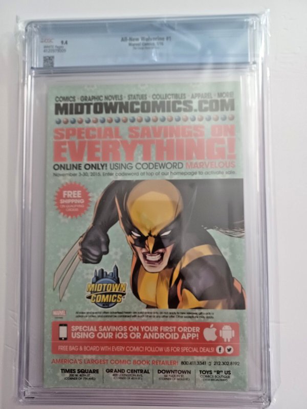 All-New Wolverine #1 Cargo Hold Variant - 2016 - CGC 9.4