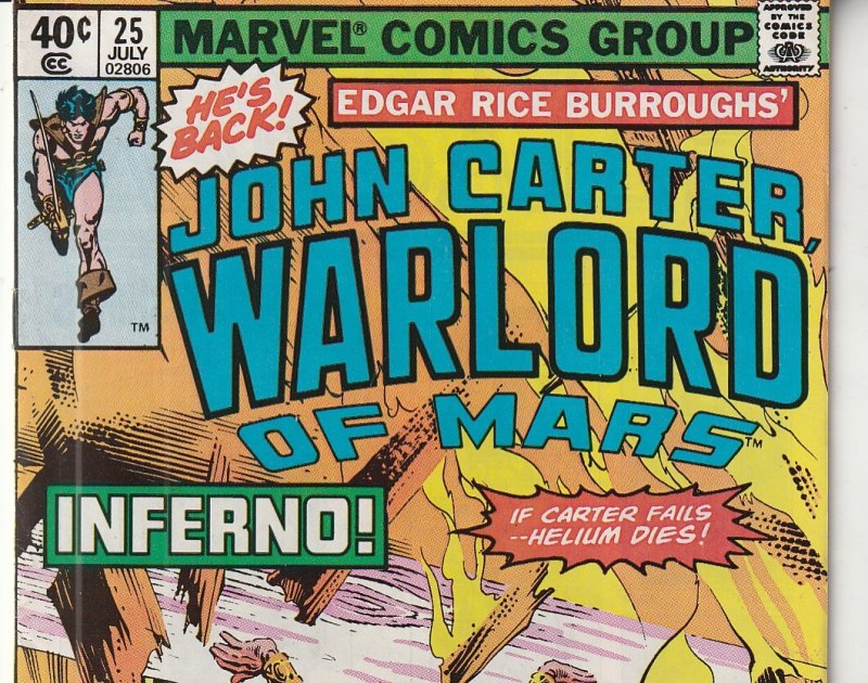 John Carter Warlord of Mars(Marvel) # 25  The Warlord targeted by Assassins !