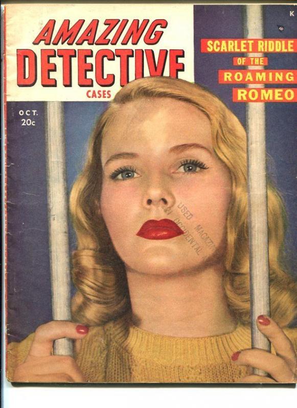 AMAZING DETECTIVE CASES-OCT 1948-VG-WOMAN IN PRISON ART-MURDER-RAPE- VG