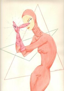 Diamond Thief Woman in Pink Suit - Signed art by Albert Crudo