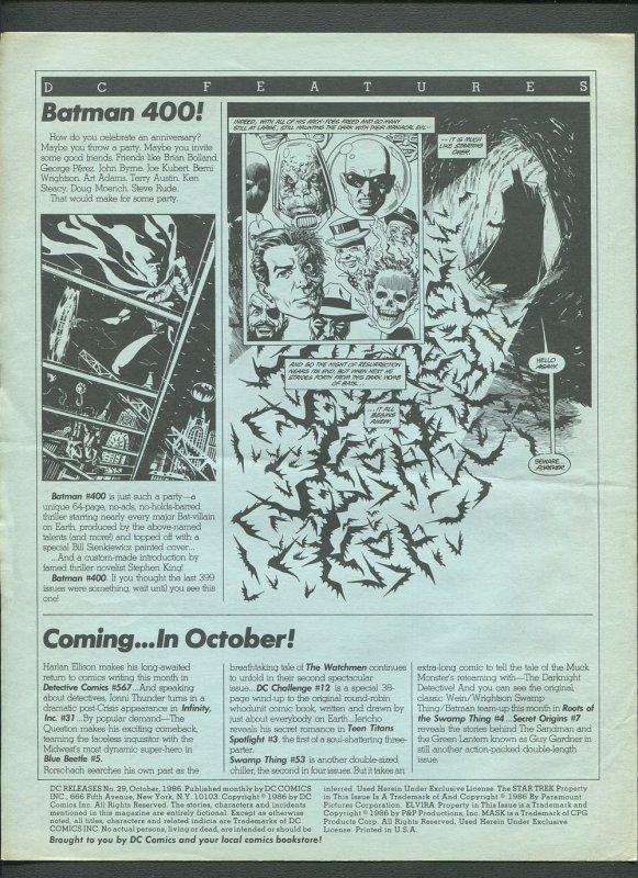 DC Releases Promotional Flyer #29  / Superman /  October 1986