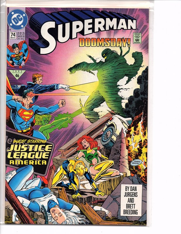 DC Comics Superman #74 Dan Jurgens Story, Art and Cover Doomsday Justice League