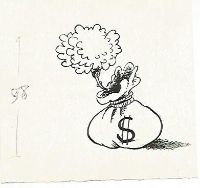 DIBUJO 3659:SACO DINERO. Boceto en tinta negra