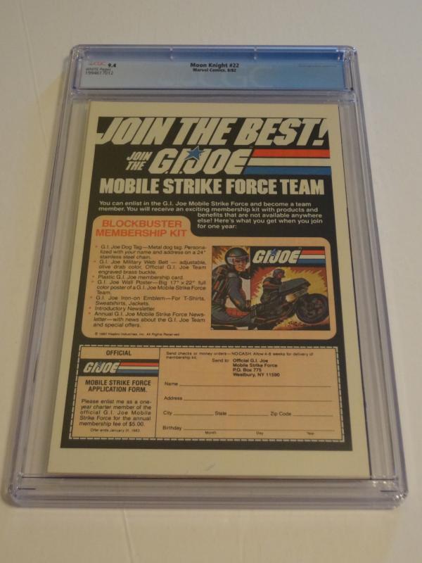 Moon Knight #22, CGC 9.4; Bill Sienkiewicz cover & art!! WWII short story!!