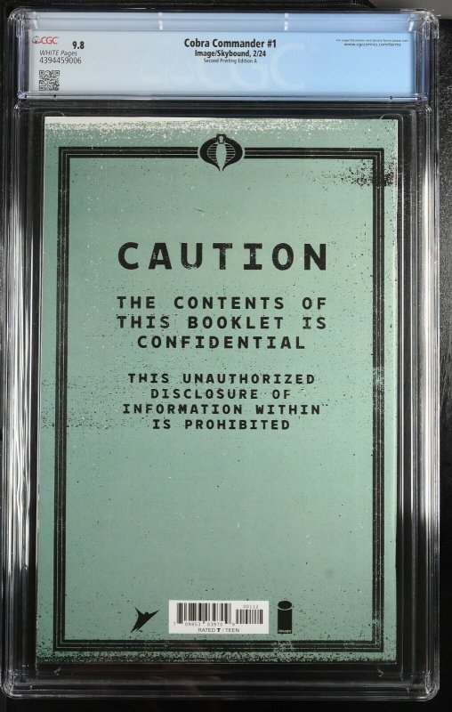 Cobra Commander #1 CGC 9.8 2nd Print Cover A Image 2024 Transformers GI Joe WP