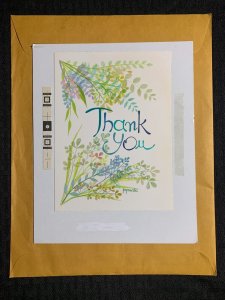 THANK YOU NOTE Flowers & Leaves 7x9 Greeting Card Art T19013 w/ 4 Cards