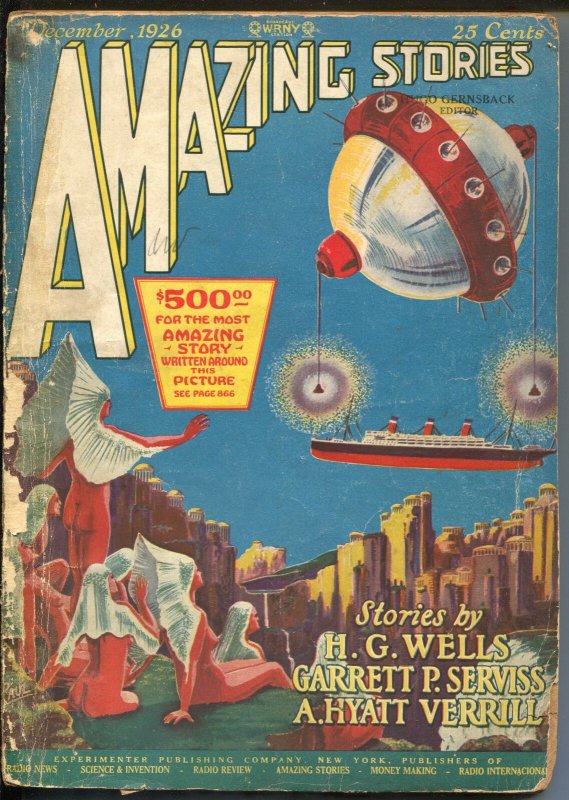 Amazing Stories #9 12/1926-Frank R. Paul sci-fi cover-HG Wells-early pulp-P/FR