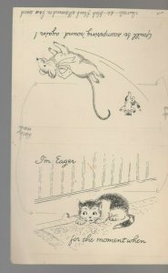 CAT & MOUSE Front & Inside Black Line Art 6x9 #8507 Greeting Card Art