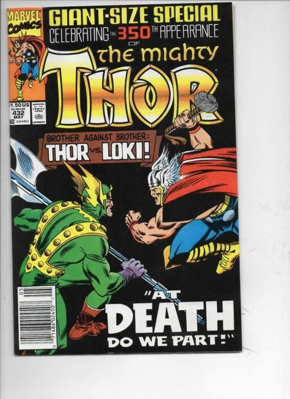 THOR #432, NM-, God of Thunder, Loki, 1966 1991, more Thor in store, Marvel, UPC 