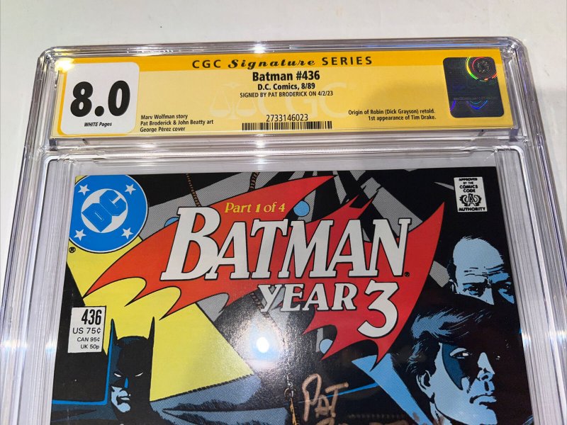Batman (1989) # 436 (CGC 8.0 SS) Signed Pat Broderick • 1st App Tim Drake