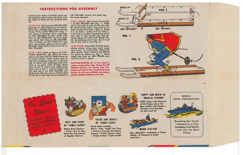 Captain Marvel Jr. in Ski Jump, paper toy 1944, complete, unused