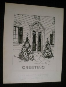 CHRISTMAS GREETING Decorated Doorway w/ Trees 10.5x13.5 Greeting Card Art #nn 