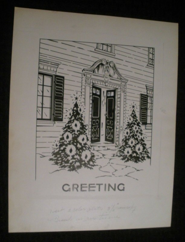 CHRISTMAS GREETING Decorated Doorway w/ Trees 10.5x13.5 Greeting Card Art #nn