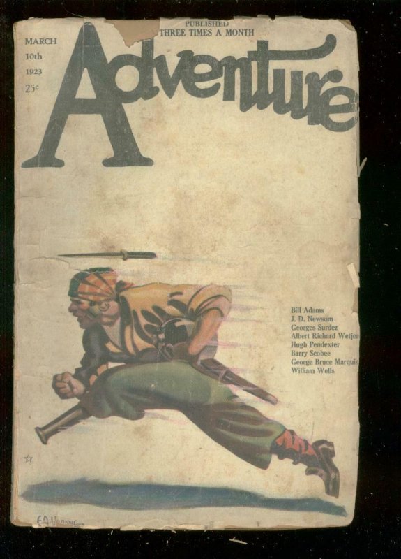 ADVENTURE PULP-MAR 10 1923-PEG LEG PIRATE COVER-SURDEZ-fair/good-RARE FR/G