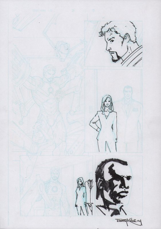 Iron Man Blue Lines With Some Ink Page Layout -Signed Art By Barry Kitson - 2023