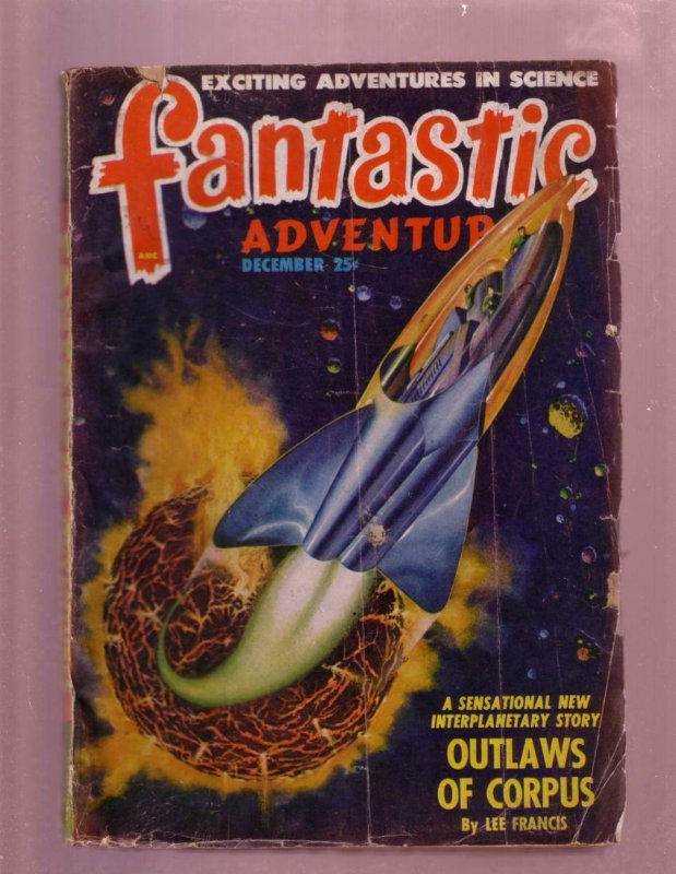 FANTASTIC ADVENTURES-DEC 1948-ROCKET COVER-RARE PULP G/VG