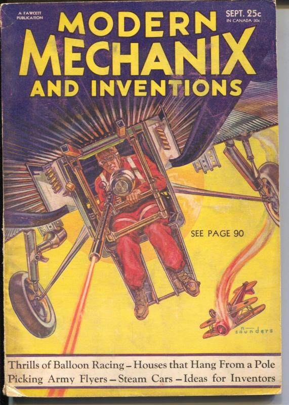 Modern Mechanix and Inventions 9/1932-Norman Saunders cover-pulp art-VG