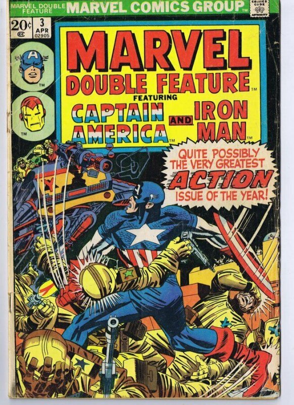 Marvel Double Feature #3 ORIGINAL Vintage 1974 Iron Man Captain America