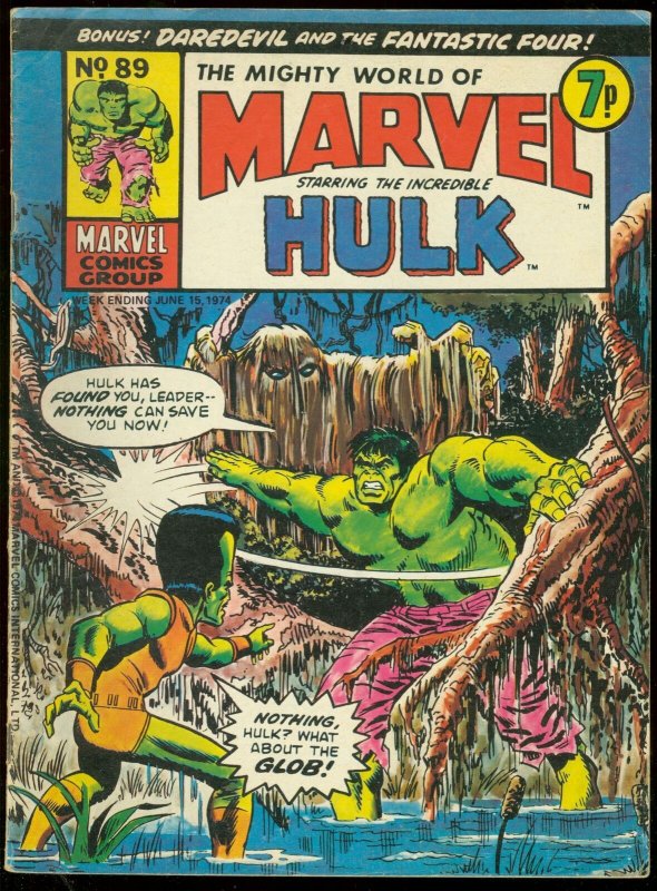 MIGHTY WORLD OF MARVEL #89 1974-INCREDIBLE HULK-BRITISH VG 