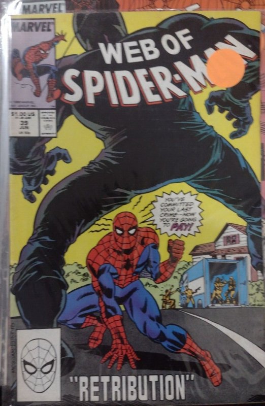 Web of spider-man # 39 1988 marvel disney    retribution