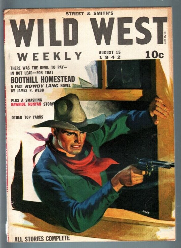 WILD WEST WEEKLY 8/15/1942-WESTERN PULP-RAWHIDE RUNYAN FN/VF