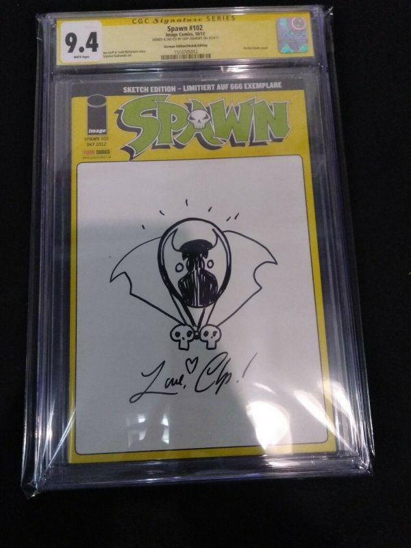 Spawn #102 9.4 CGC Grade ONE OF A KIND CHIP ZDARSKY SKETCH + SIGNATURE