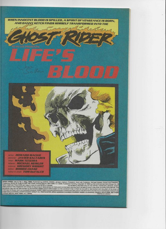 Ghost Rider, Vol. 2 #1b Signed by Javier Saltares (No COA)