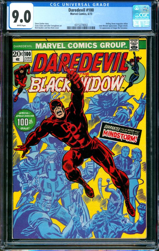 Daredevil #100 Marvel Comics 1973 CGC 9.0 Black Widow App. 1st Angar