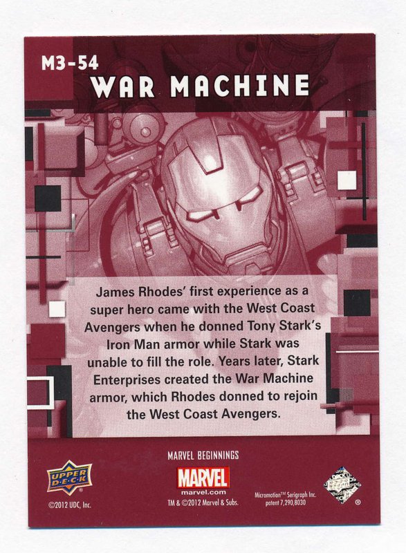 Upper Deck 2012 Marvel Beginnings III Micromotion Card #54 War Machine NM/MT