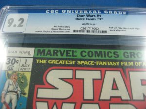 STAR WARS 1 CGC 9.2 WHITE PAGES FIRST ISSUE 1977