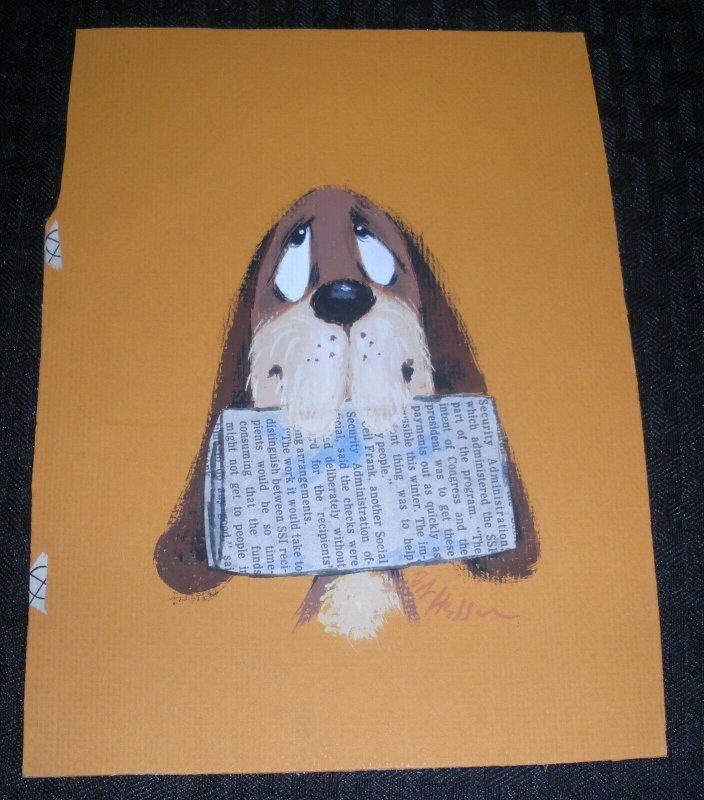 GET WELL SOON Cute Dog w/ Newspaper 6.25x8.25 Greeting Card Art #7658