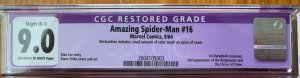 THE AMAZING SPIDER-MAN #16 CGC 9.0 -- 1ST DAREDEVIL XOVER LEE / DITKO restored